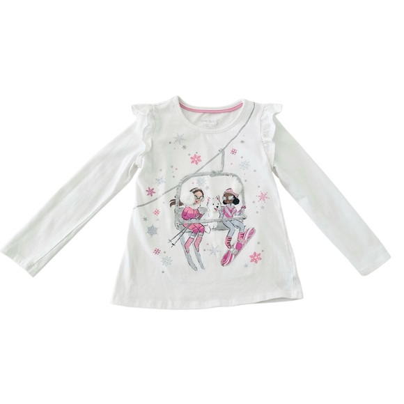 Cynthia Rowley Other - Cynthia Rowley White & Pink Long Sleeve Tee w/Sequins, Ski Print | Girls S (5/6)